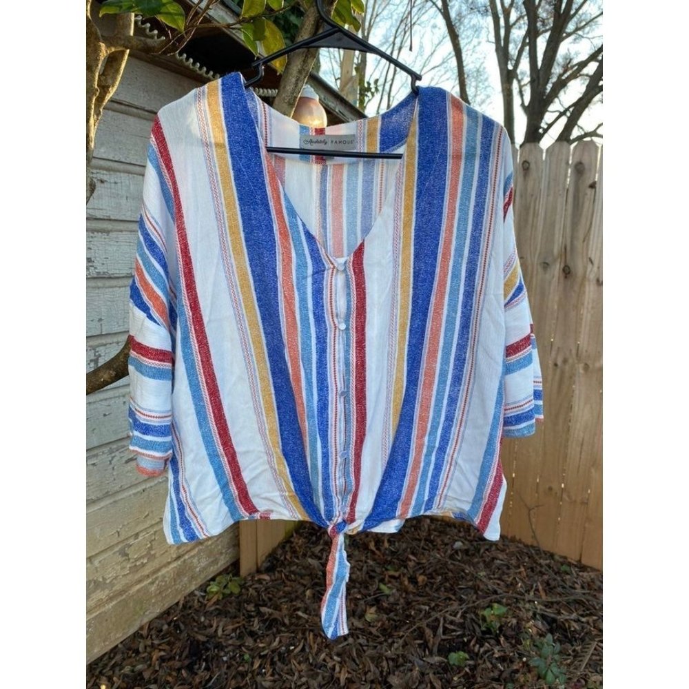 Womens Lightweight Top. Primary colors, button down, Knoted